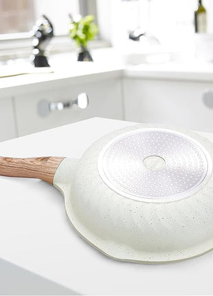 Vinchef Nonstick Deep Frying Pan, Saute Pan with Lid, 11"/5Qt, German 3C+ Ceramic Coating, Induction Compatible, White Color, Cookware for Kitchen