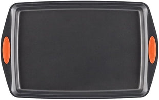 Rachael Ray Nonstick Bakeware Set with Grips, Nonstick Cookie Sheets / Baking Sheets - 3 Piece, Gray with Orange Grips