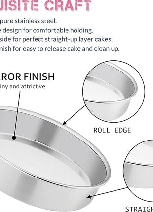E-far 8 Inch Cake Pan Set of 3, Stainless Steel Round Layer Cake Baking Pans, Non-Toxic & Healthy, Mirror Finish & Dishwasher Safe