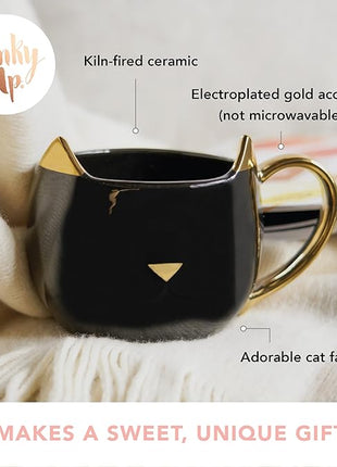 Pinky Up Chloe Black Cat Ceramic Coffee Mugs, Hot Tea Cups, Cute Travel Mug, Latte Cup, Drinking Glasses for Chocolate, Milk, Cocktails, Mocktails, Home Kitchen, 12 oz, Set of 1