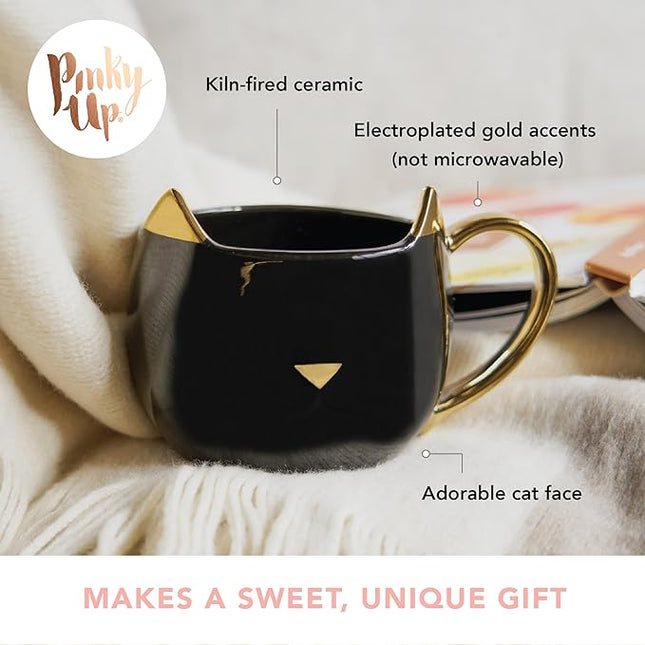 Pinky Up Chloe Black Cat Ceramic Coffee Mugs, Hot Tea Cups, Cute Travel Mug, Latte Cup, Drinking Glasses for Chocolate, Milk, Cocktails, Mocktails, Home Kitchen, 12 oz, Set of 1