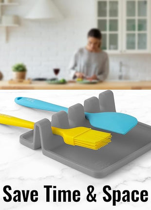 Zulay Kitchen Silicone Utensil Rest with Drip Pad for Multiple Utensils - BPA-Free, Heat-Resistant Spoon Rest & Spoon Holder for Stove Top - Kitchen Utensil Holder for Ladles & Tongs - Gray