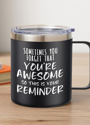 NOWWISH Inspirational Gifts for Men Women, Sometimes You Forget You're Awesome Coffee Mug, Thank You Gifts, Funny Birthday Gifts for Husband Dad, Coworker, Friends on Fathers Day, Black
