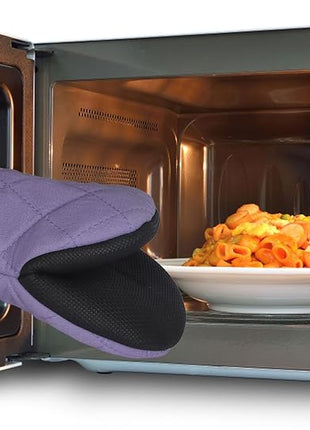 1 Pair Short Oven Mitts, Heat Resistant Silicone Kitchen Mini Oven Mitts for 500 Degrees, Non-Slip Grip Surfaces and Hanging Loop Gloves, Baking Grilling Barbecue Microwave Machine Washable