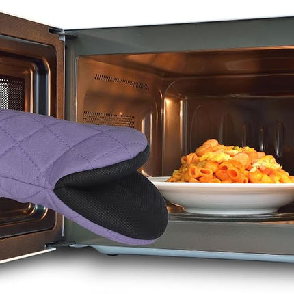 1 Pair Short Oven Mitts, Heat Resistant Silicone Kitchen Mini Oven Mitts for 500 Degrees, Non-Slip Grip Surfaces and Hanging Loop Gloves, Baking Grilling Barbecue Microwave Machine Washable