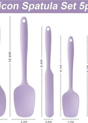 Silicone Spatula Set, 5 Piece Food Grade Rubber Spatulas for Baking, Cooking, and Mixing High Heat Resistant Non Stick Dishwasher Safe BPA-Free (Lavender)