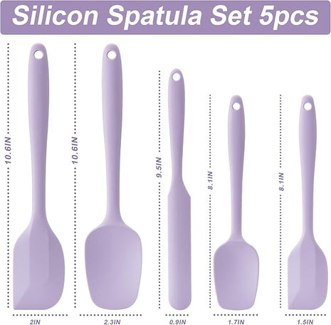 Silicone Spatula Set, 5 Piece Food Grade Rubber Spatulas for Baking, Cooking, and Mixing High Heat Resistant Non Stick Dishwasher Safe BPA-Free (Lavender)