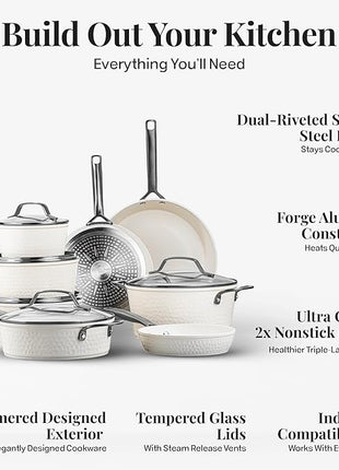 GOTHAM STEEL Hammered 20Pcs Ceramic Cookware Set Nonstick, Induction Pots and Pans Set Non Stick with Deep Fry Pan, Steamer, and Bakeware, Non Toxic PFOA PFOS Free, Oven & Dishwasher Safe