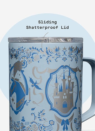 Corkcicle Classic Coffee Mug - Triple Insulated Stainless Steel for Travel - Shatter-Proof Lid - Keeps Drink Hot Over 3 Hours - Holiday Mug Gift - 16 oz - Princess Cinderella