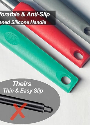 2 Pack Spatulas, Solid & Slotted Silicone Spatula Set, Stainless Steel Handle Coated with Silicone, Non Stick Turners, Heat Resistant Rubber Spatulas for Fish, Eggs, Pancakes, WOK, Teal