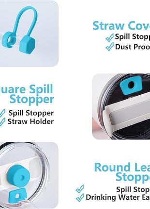 Silicone Spill Stopper Set Compatible with Stanley Cup 2.0 30oz & 40oz with Straw Cover (Set of 2, Pool Blue)