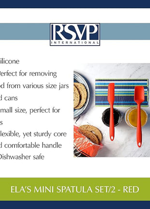 RSVP International Ela's Favorite Silicone Spatula, Red, 8" | BPA-Free Silicone | Scrape Batters, Flip Eggs, Ice Cakes, & More | Dishwasher Safe & Heat Resistant | Cooking, Baking & More