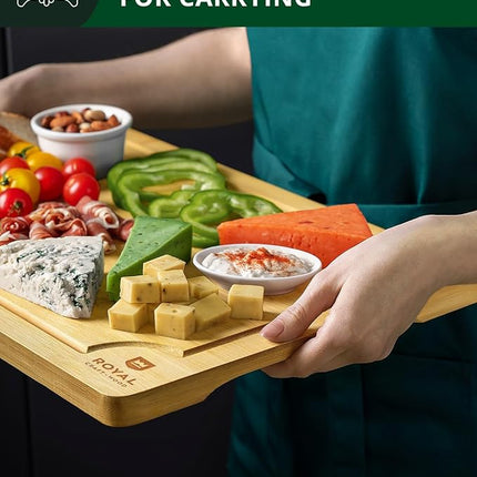 ROYAL CRAFT WOOD Wooden Cutting Boards for Kitchen Meal Prep & Serving - Bamboo Wood Serving Board Set with Deep Juice Groove Side Handles - Charcuterie & Chopping Butcher Block for Meat