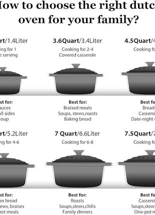 Overmont Enameled Cast Iron Dutch Oven - 4.5QT Pot with Lid Cookbook & Cotton Potholders - Heavy-Duty Cookware for Braising, Stews, Roasting, Bread Baking grey