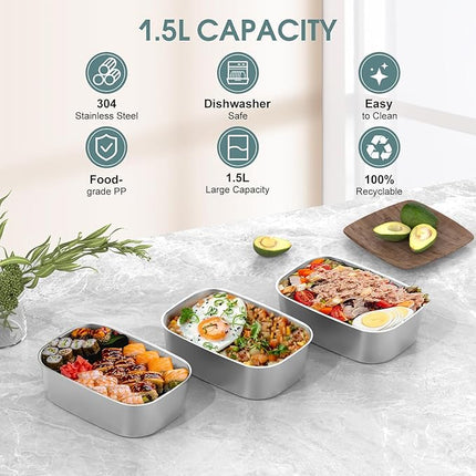 (Only for 1.5L Electric Lunch Box) 1.5L 304 Stainless Steel Inner Container for Electric Lunch Box, Removable Replacement Tray, Easy to Clean, Eco Friendly and Dishwasher Safe
