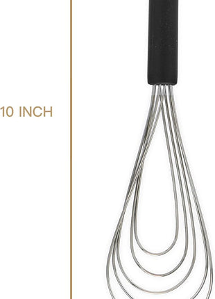 Flat Whisk Silicone Handle Non Slip 10" - 5 Wires Whisk with 10 Heads for Kitchen Cooking Color by Jell-Cell (Black)
