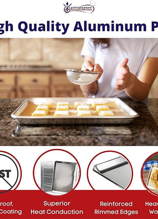 KITCHENATICS Premium Quality Half Sheet Size Baking Pans, Nonstick Cookie Sheets for Baking, Oven Safe Baking Sheet Pans, Heavy Duty 1/2 Commercial Baking Sheets for Oven - 13.1" x 17.9" IN, Set of 2