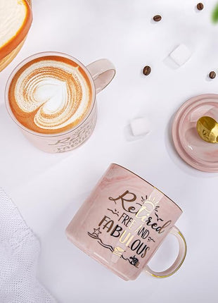 Retirement Gift for Woman 2025 - Retirement Gifts for Women, Coworker Leaving, Farewell, Going Away, Goodbye Gifts, Retired Free And Fabulous -14oz Pink Marble Coffee Mug, Gift Box