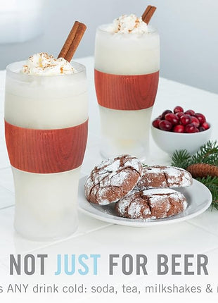 Host Freeze, Frozen Mugs, Freezable Pint Set, Beer Keep Your Drinks Cold, Double Walled Insulated Glasses, Tumbler for Iced Coffee, 16oz, Set of 2, Wood