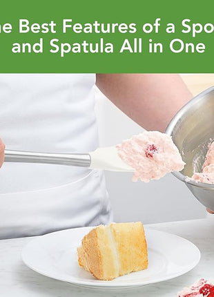 Spoon Spatula Spoonula with Stainless Steel Handle Ergonomic Grip White, Silicone Scoopula Kitchen Utensil Non Scratch Easy Clean Dishwasher Safe Heat Resistant Flex Core Scoop Spatula Tovolo