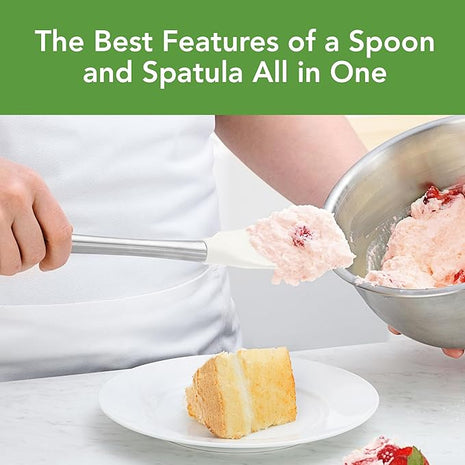 Spoon Spatula Spoonula with Stainless Steel Handle Ergonomic Grip White, Silicone Scoopula Kitchen Utensil Non Scratch Easy Clean Dishwasher Safe Heat Resistant Flex Core Scoop Spatula Tovolo