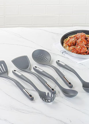 Restaurantware-Met Lux Kitchen Utensil Set, 1 Silicone Utensil Set - Consists 6 Pieces, High-Heat Tolerance, Dark Gray Silicone Kitchen Utensils, For No-Stick Cookware
