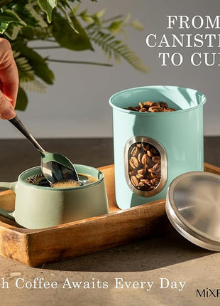 Mixpresso 3-Piece Aqua Blue Canisters Sets For The Kitchen, Airtight Canister Set With See Through Window, Storage Jars for Coffee Container, Tea Organizer & Sugar Canister, Kitchen Canisters