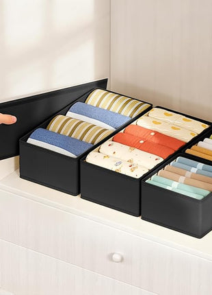 DIMJ Drawer Organizers Clothes, Set of 16 Dresser Organizer Bins, Fabric Closet Organizers and Storage, Shallow Drawer Dividers for Nursery, Clothing, Baby Clothes, Socks, Underwears, Tie (Black)