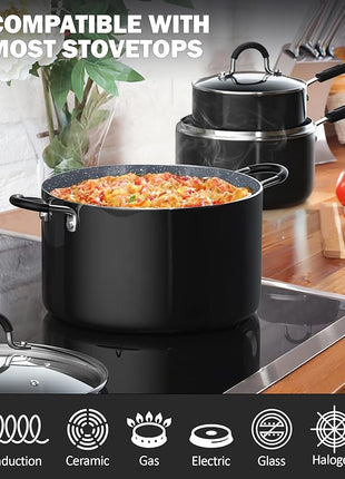 Cook N Home Pots and Pans Nonstick Kitchen Cookware Sets include Saucepan Frying Pan Stockpots 8-Piece, Heavy Gauge, Stay Cool Handle, Marble