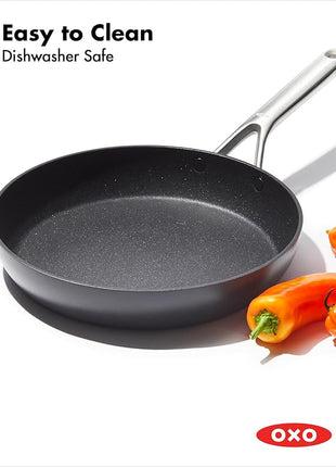 OXO Professional 10" Frying Pan Skillet, Hard Anodized Ceramic Nonstick Cookware PFAS-Free, Induction Suitable, Stainless Steel Handles, Diamond Reinforced Coating, Dishwasher Safe, Oven Safe, Black