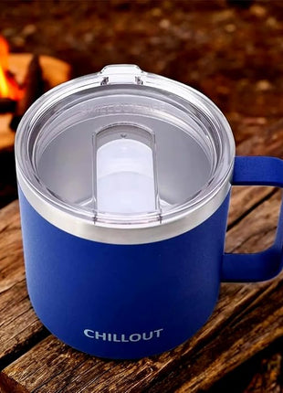 CHILLOUT LIFE Stainless Steel 16 oz Vacuum Insulated Coffee Mug with Handle and Lid, Large Thermal Camping Coffee Mug Cup with Durable Sliding Top for Men & Women - Keeps Beverages Hot/Cold