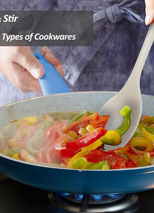 Silicone Slotted Spoons for Cooking - Extra Large Kitchen Spoons for Mixing, Serving, & Stirring - 600°F Heat-Resistant Non Stick Utensils Skimmer- Dishwasher Safe, Khaki