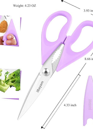 iBayam Kitchen Scissors, Purple Kitchen Utensils Accessories, All Purpose Heavy Duty Meat Scissors, Poultry Shears, Dishwasher Safe, Stainless Steel, 2-Pack, Pastel Pink, Soft Purple