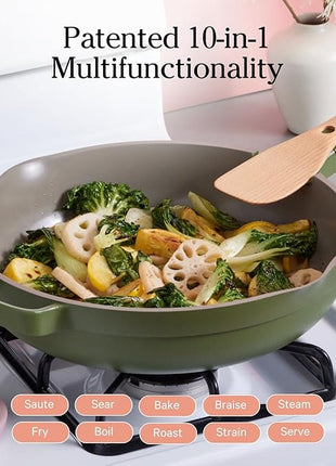 Our Place Large Always Pan 2.0-12.5” (4 Qt) Nonstick, Toxin-Free Ceramic Cookware | Patented 10-in-1 Aluminum Frying & Sauté Pan | Safe for Oven, Induction & All Cooktops up to 450°F | Sage
