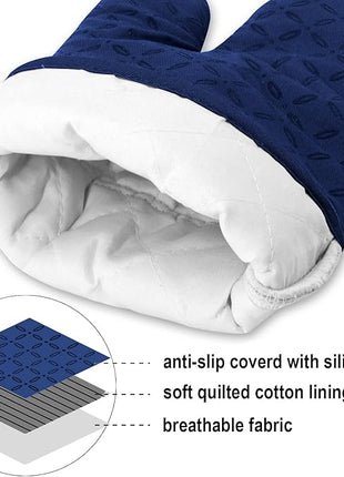 KEGOUU Oven Mitts and Pot Holders 6pcs Set, Kitchen Oven Glove High Heat Resistant 500 Degree Extra Long Oven Mitts and Potholder with Non-Slip Silicone Surface for Cooking(Marine Blue)