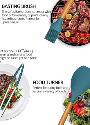 Umite Chef Kitchen Cooking Utensils Set, 33 pcs Non-stick Silicone Utensils Spatula Set with Holder, Silicone Kitchen Gadgets Utensil Set(Dark Blue)