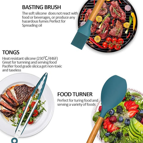 Umite Chef Kitchen Cooking Utensils Set, 33 pcs Non-stick Silicone Utensils Spatula Set with Holder, Silicone Kitchen Gadgets Utensil Set(Dark Blue)