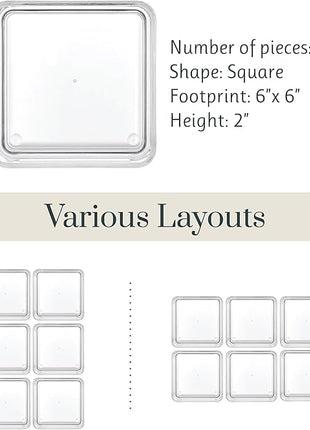 STORi SimpleSort 6-Piece Stackable Clear Drawer Organizer Set | 6" x 6" x 2" Square Trays | Small Makeup Vanity Storage Bins and Office Desk Drawer Dividers | Made in USA