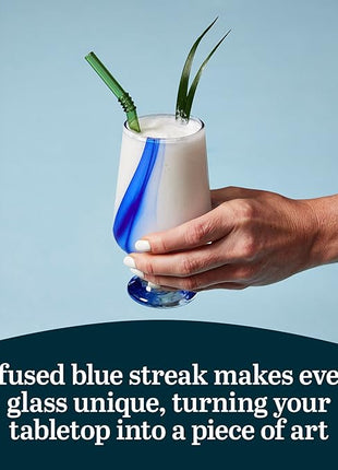 Libbey Blue Ribbon Goblet Glasses, Unique Blue Water Goblets Set of 8, Thick Stemmed Water Glasses for Sodas & Cocktails