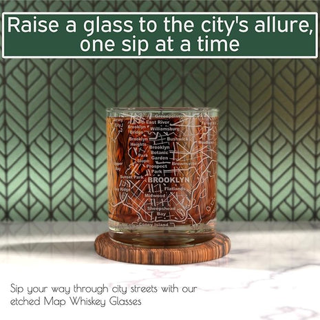 Greenline Goods Whiskey Glasses - 10 Oz Tumbler Gift Set for Brooklyn lovers, Etched with Brooklyn Map | Old Fashioned Rocks Glass - Set of 2