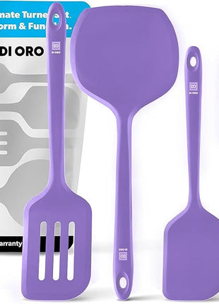 New DI ORO Silicone Turner Spatula Set - Kitchen Spatulas for Nonstick Cookware - Cooking Utensils for Flipping Eggs & Pancake - 600°F Heat-Resistant BPA Free Turners - Dishwasher Safe (4pc, Lavender)