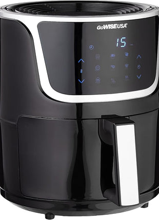 GoWISE USA GW22966 Fryer & Dehydrator Electric Air Fryer with Digital Touchscreen + Recipe Book, 5-Qt, Black/Silver
