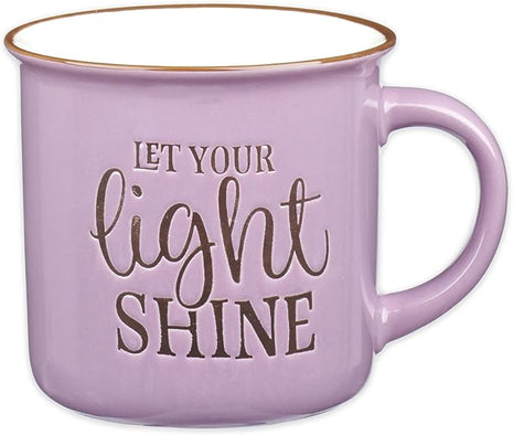 Christian Art Gifts Lavender Camp Style Ceramic Coffee Mug – 13 oz. Microwave & Dishwasher Safe Inspirational Scripture Coffee & Tea Mug for Women with Bible Verse: Let Your Light Shine – Matthew 5:16