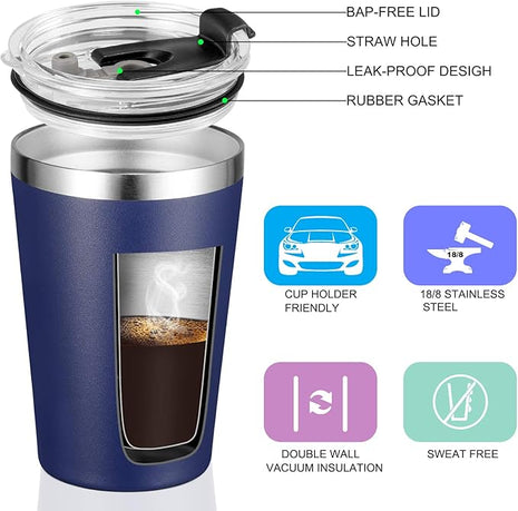 VEGOND 12oz Tumbler Stainless Steel Tumbler bulk Vacuum Insulated Double Wall Travel Tumbler with Lid and Straw Reusable Tumbler, Navy blue 12 Pack