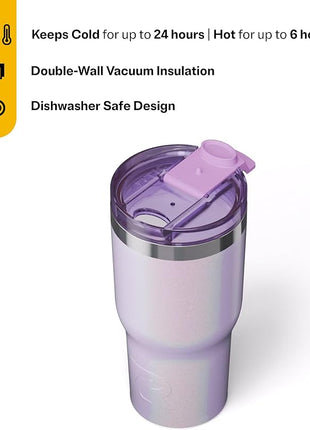 RTIC 20oz Essential Tumbler with Lid, Ceramic Lined, Insulated, Stainless Steel, Metal, Double Wall Vacuum-Insulation, Travel Cup for Iced Coffee, Tea, Hot and Cold Drink, Lavender Glitter