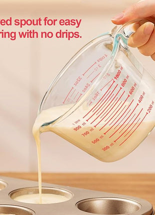 M MCIRCO 6 Pcs Glass Measuring Cups with Lids Set, 1-Cup, 2-Cup, 4-Cup Measuring Jugs with Handle, Nesting Liquid Measuring Cups for Kitchen