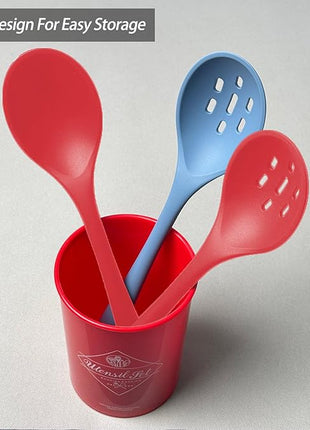 Silicone Spoons for Cooking - Extra Large Kitchen Spoons for Mixing, Serving, & Stirring - 600°F Heat-Resistant Non Stick Utensils Ladle & Skimmer- Dishwasher Safe, Red