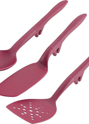 Rachael Ray 47916 3-Piece Lazy Tool Nylon Slotted Turner Set, Burgundy