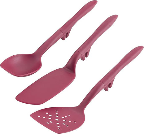 Rachael Ray 47916 3-Piece Lazy Tool Nylon Slotted Turner Set, Burgundy