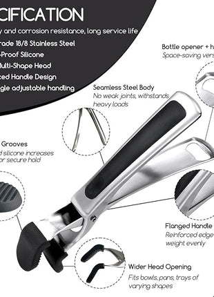 SOLEADER Plate Gripper Compatible With Pizza Pan,Non-Slip Pan Gripper,Hot Plate Bowl Retriever with Food Out from Pots,For Egg Custard For Jidangeng,For Microwave Toaster Oven Steamer,Pack of 2